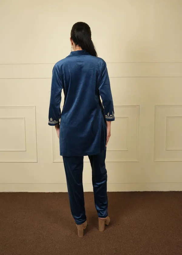 Royal_Blue_Royal_Cotton_Silk_Shirt_Trouser_Woolen_Set_For_Women