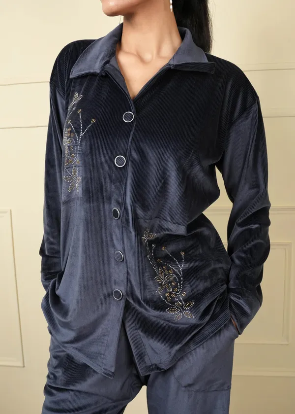 Blue_Cotton_Coat_Style_Trouser_Set_For_Women