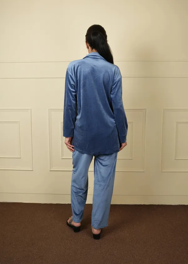 Sky_Blue_Cotton_Coat_Style_Trouser_Set_For_Women