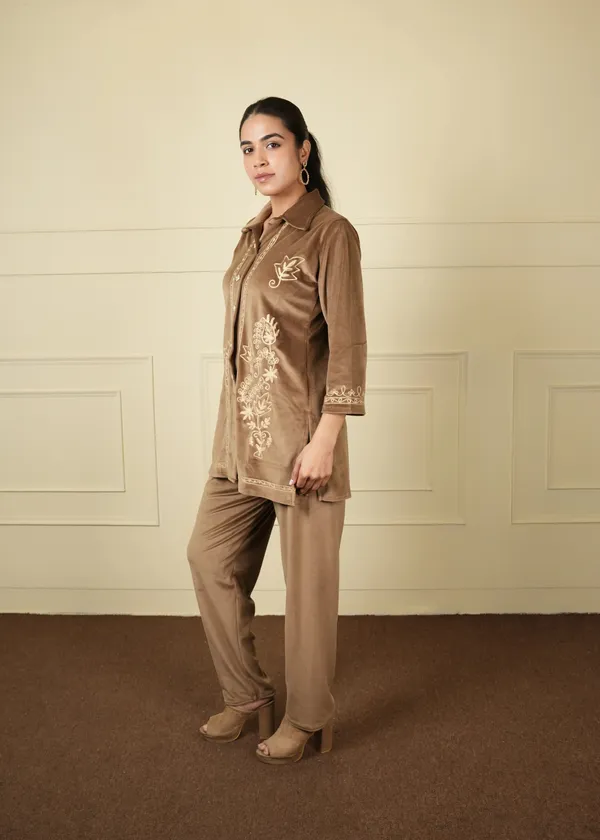 Beige_Cotton_Silk_Shirt_Trouser_Woolen_Set_For_Women