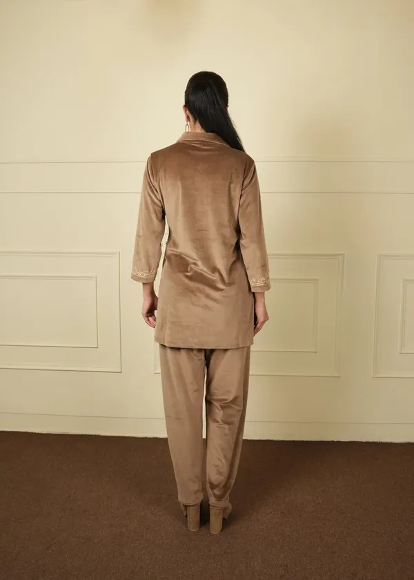 Beige_Cotton_Silk_Shirt_Trouser_Woolen_Set_For_Women