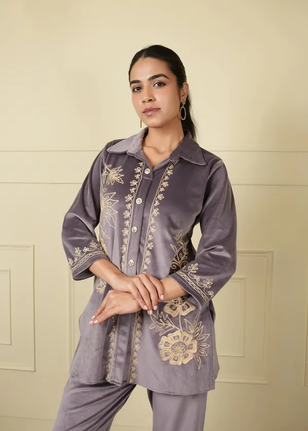 Grey_Cotton_Silk_Shirt_Trouser_Woolen_Set_For_Women