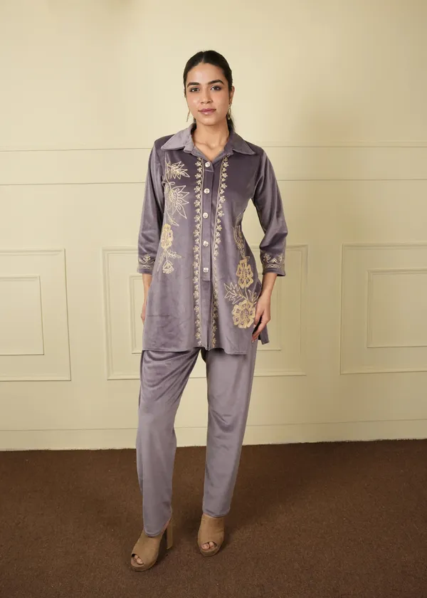 Grey_Cotton_Silk_Shirt_Trouser_Woolen_Set_For_Women