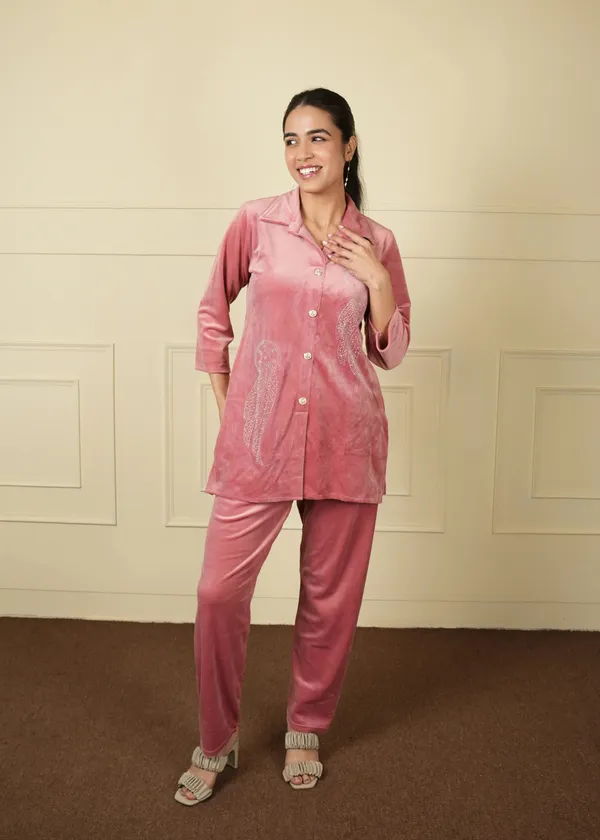 Pink_Cotton_Silk_Coat_Long_Trouser_Woolen_Set_For_Women