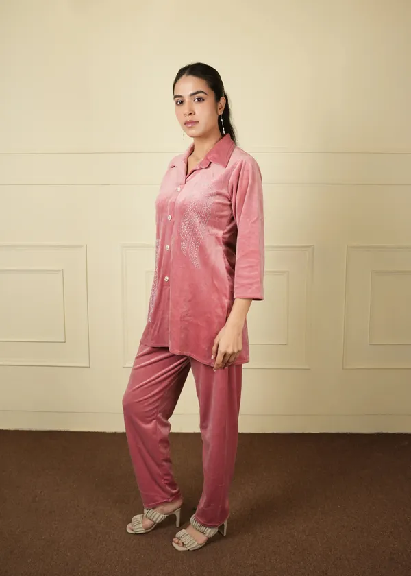 Pink_Cotton_Silk_Coat_Long_Trouser_Woolen_Set_For_Women
