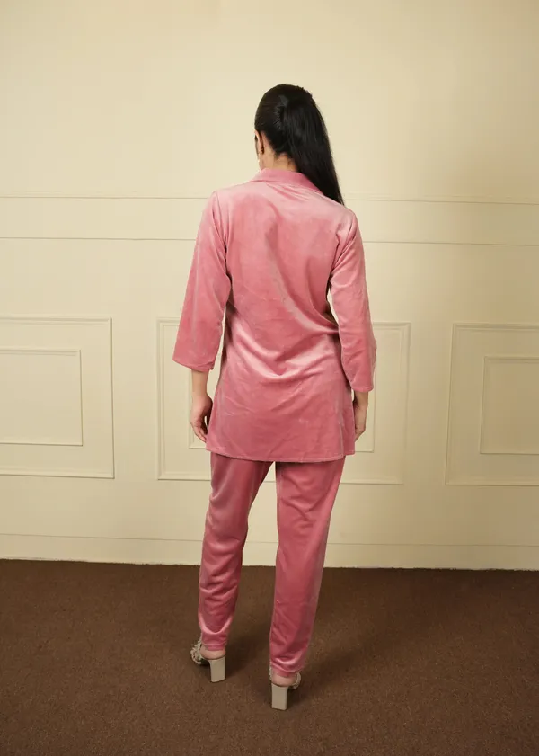 Pink_Cotton_Silk_Coat_Long_Trouser_Woolen_Set_For_Women