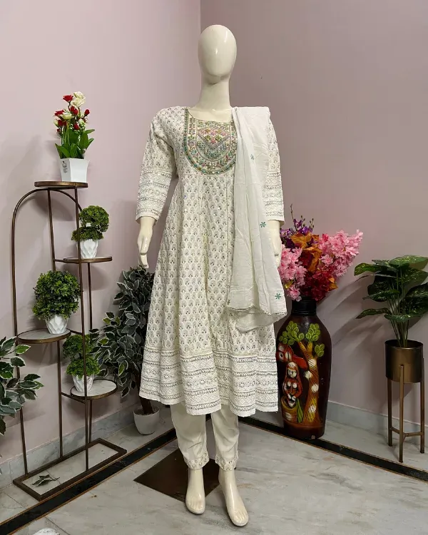 White_Anarkali_Suit_Set_With_Dupatta_For_Women