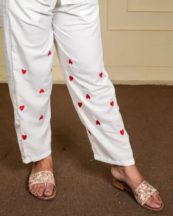 White_&_Red_Button-Down_Shirt_With_Heart_Embroidery_For_Women