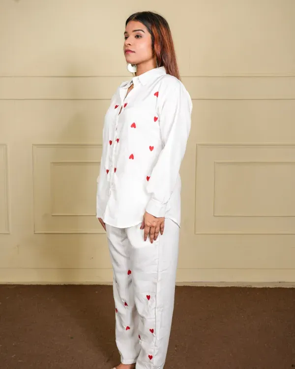 White_&_Red_Button-Down_Shirt_With_Heart_Embroidery_For_Women