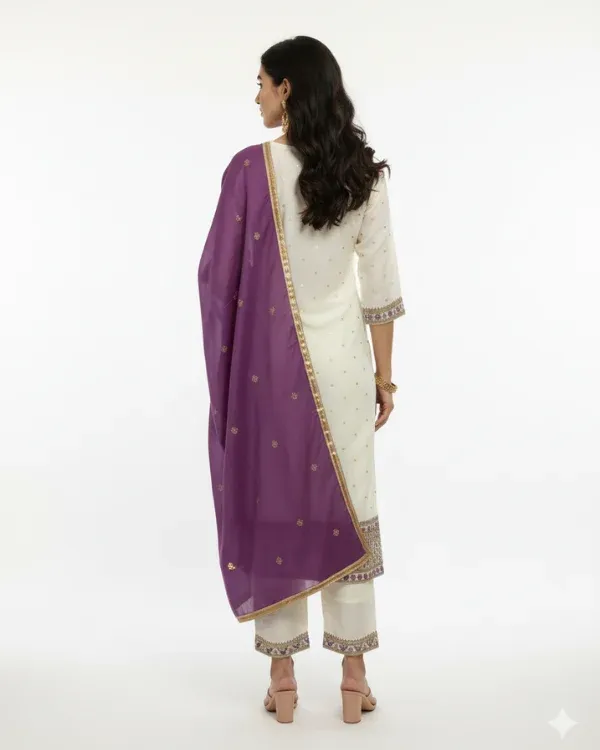 White_Embroidered_Kurta_Set_With_Contrast_Purple_Dupatta_For_Women
