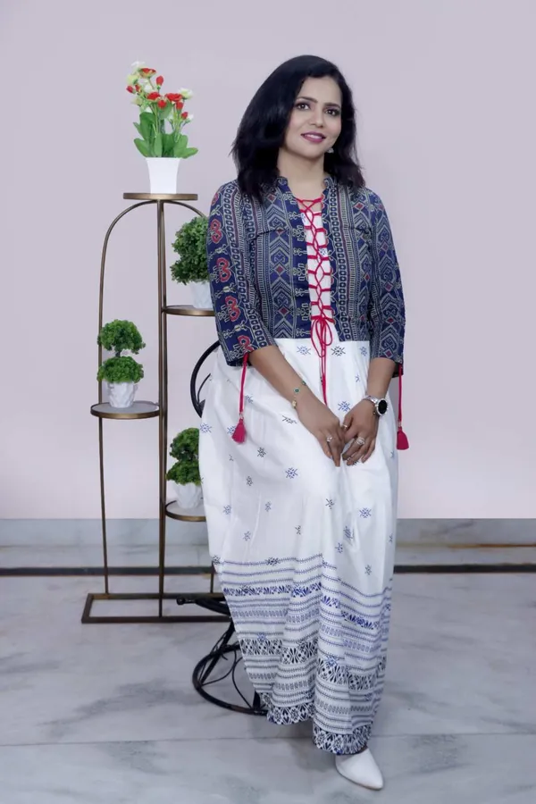 White_&_Navy_Blue_Ethnic_Printed_Maxi_Gown_With_Jacket_For_Women