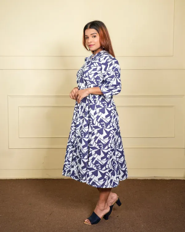 Navy_Blue_&_White_Abstract_Print_Shirt_Dress_For_Women