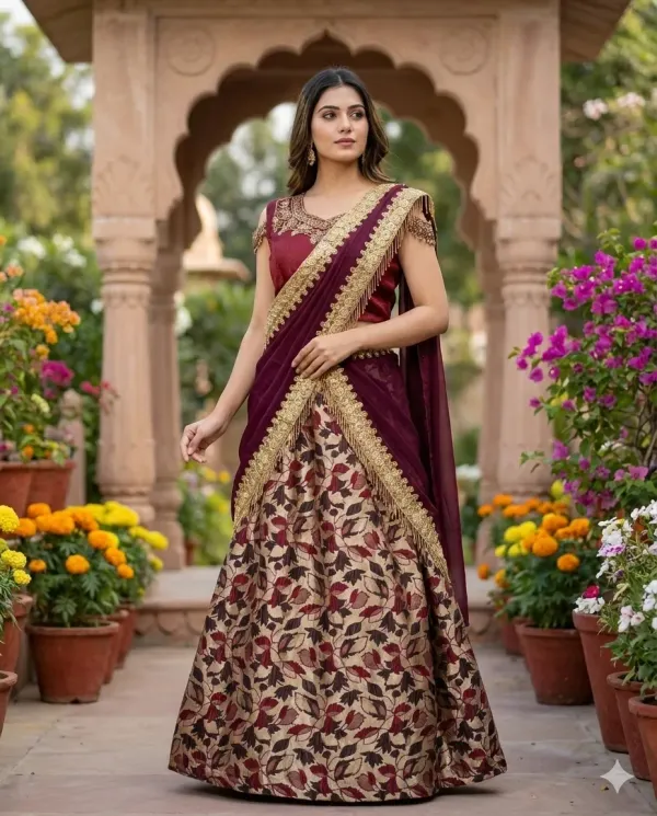 Women's_Designer_Embroidered_Maroon_Lehenga_Set_with_Attached_Drape