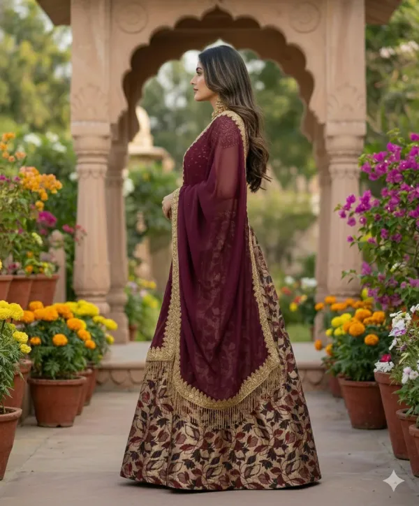 Women's_Designer_Embroidered_Maroon_Lehenga_Set_with_Attached_Drape