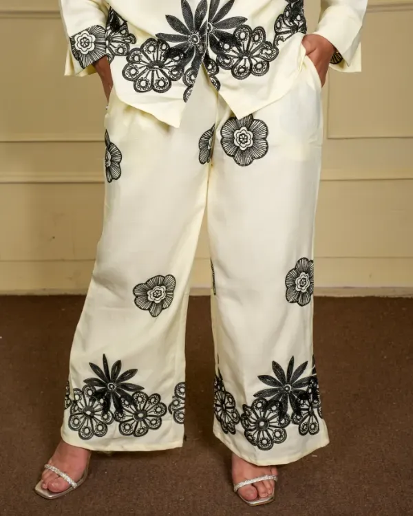 Cream_Floral_Embroidered_Shirt_Trouser_Co-Ord_Set_For_Women