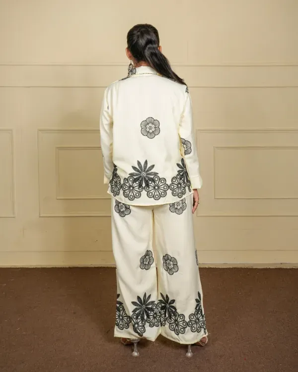 Cream_Floral_Embroidered_Shirt_Trouser_Co-Ord_Set_For_Women