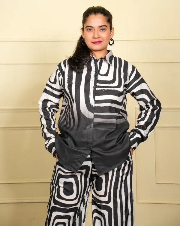 Black_Monochrome_Abstract_Print_Co-Ord_Set_–_Shirt_Pants_For_Women