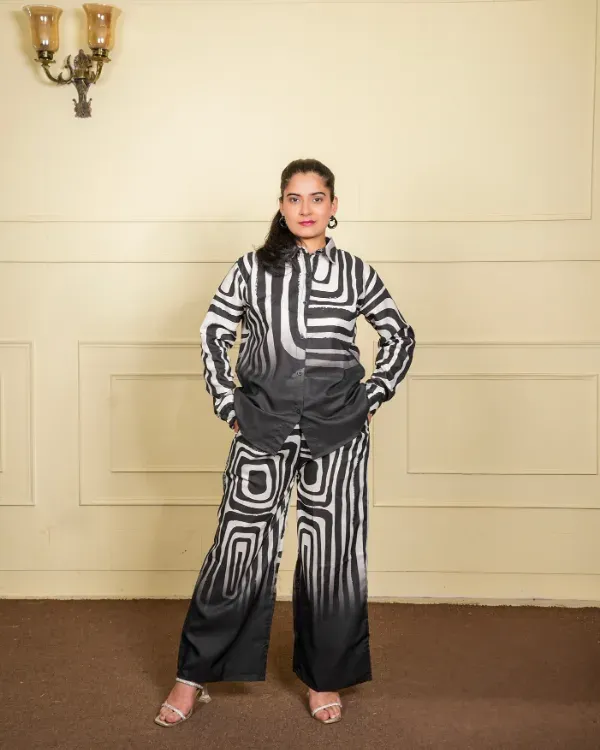 Black_Monochrome_Abstract_Print_Co-Ord_Set_–_Shirt_Pants_For_Women