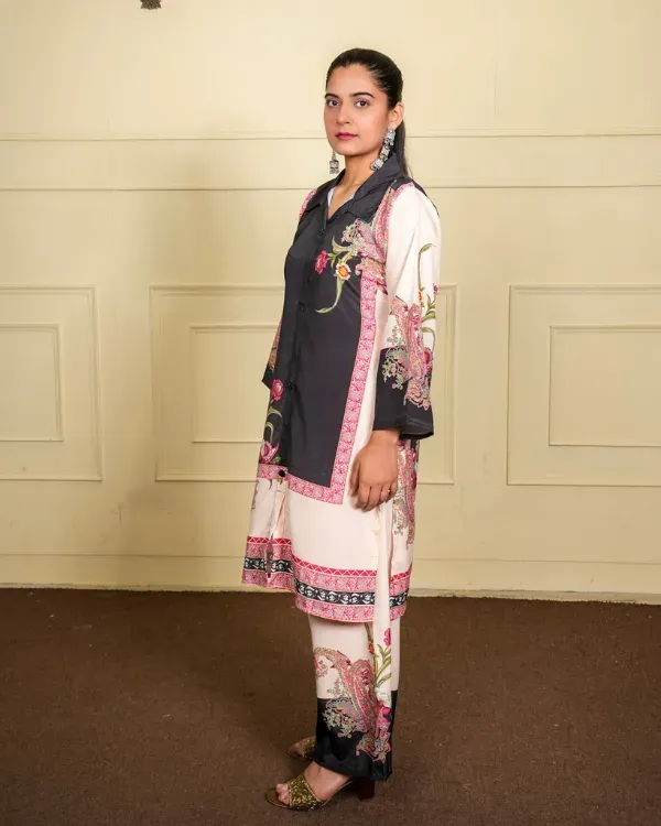 Multicolor_Printed_Co-Ord_Set_With_Collar_Shirt_Solid_Pants_For_Women