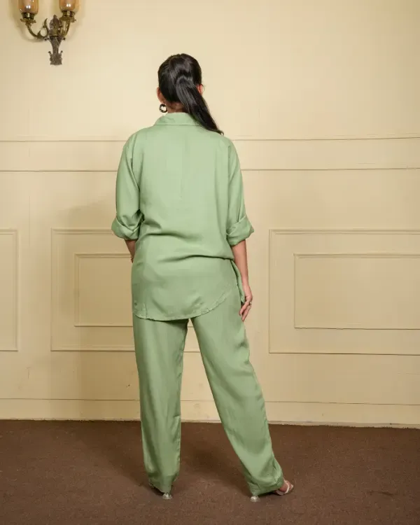 Olive_Green_Solid_Co-Ord_Set_–_Shirt_Pants_For_Women