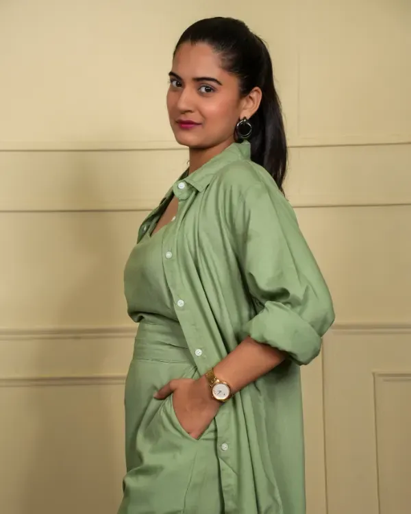 Olive_Green_Solid_Co-Ord_Set_–_Shirt_Pants_For_Women