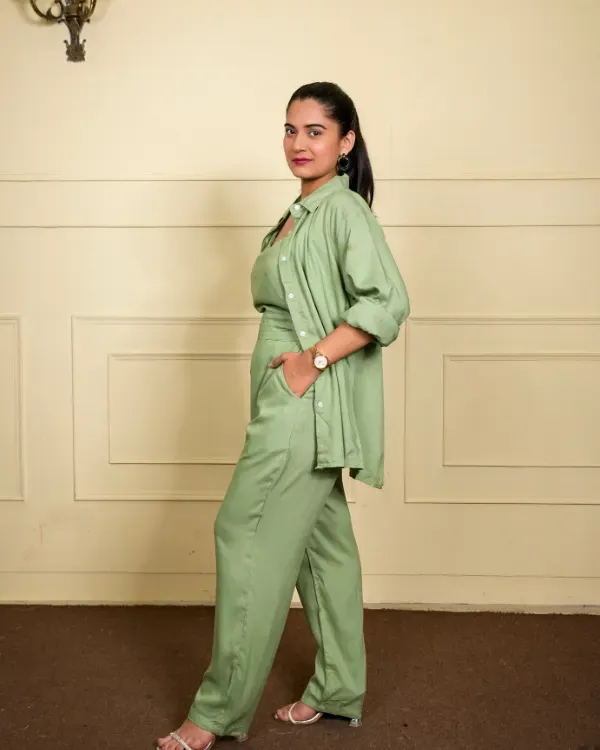 Olive_Green_Solid_Co-Ord_Set_–_Shirt_Pants_For_Women