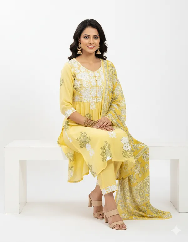 Yellow_Printed_Embroidered_Kurta_Set_With_Matching_Dupatta_For_Women