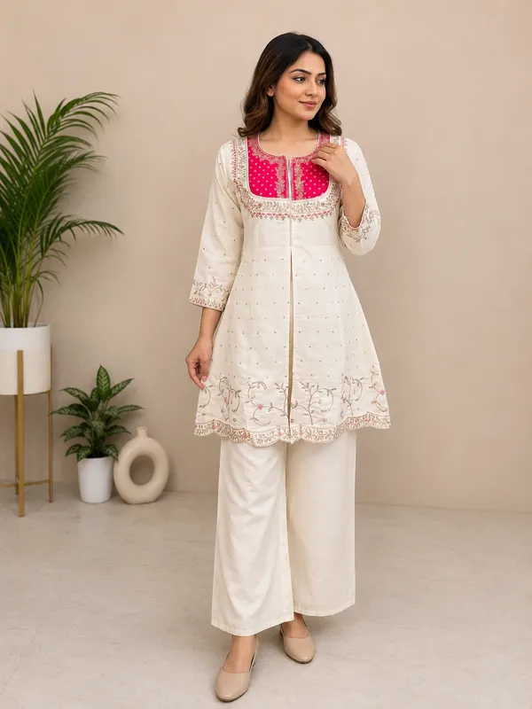 Off_White_Embroidered_Kurta_Set_For_Women
