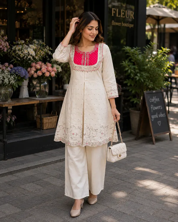 Off_White_Embroidered_Kurta_Set_For_Women