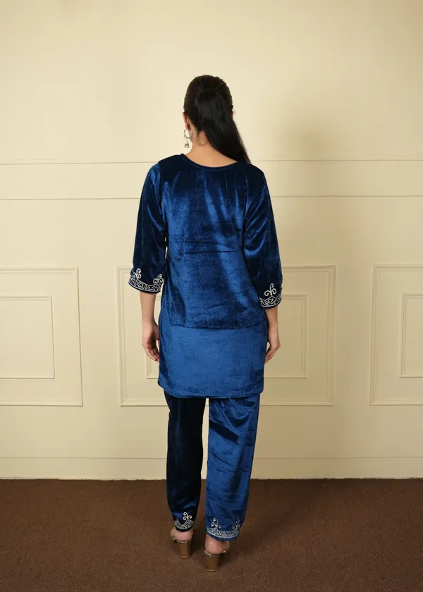 Royal_Blue_Kurti_Pant_Velvet_Co-Ord_Set_For_Women