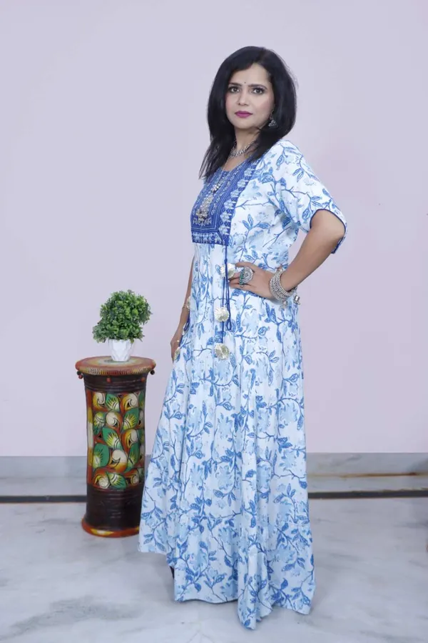 Blue_&_White_Printed_Flared_Maxi_Gown_Dress_With_Embroidered_Yoke_For_Women