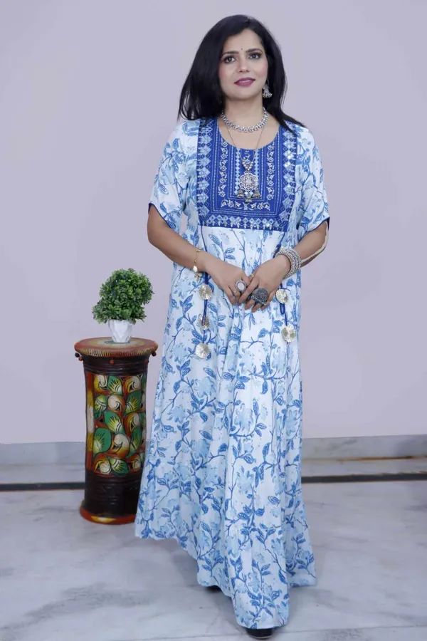 Blue_&_White_Printed_Flared_Maxi_Gown_Dress_With_Embroidered_Yoke_For_Women