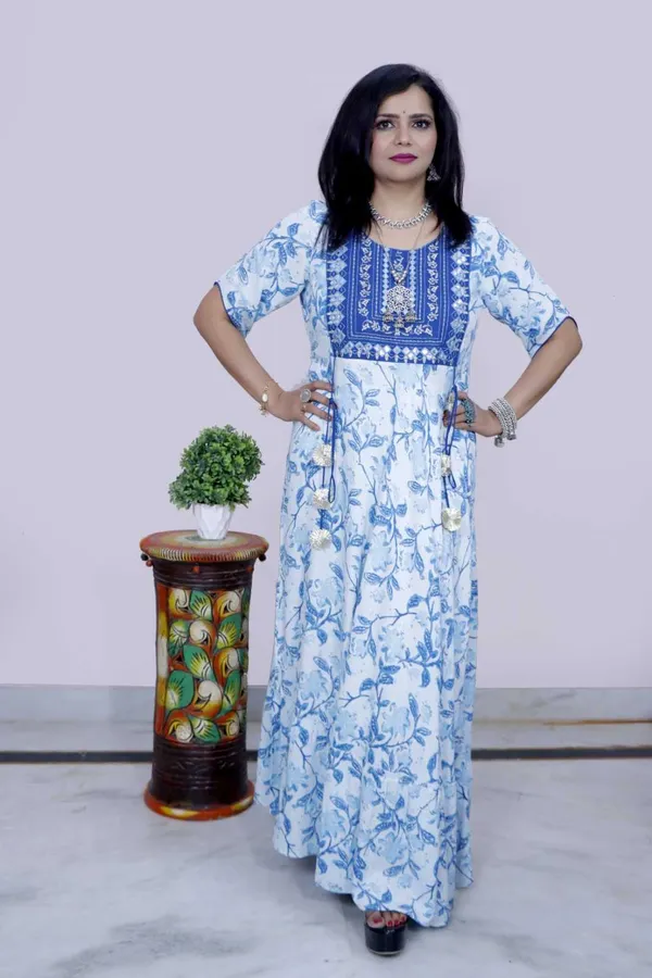 Blue_&_White_Printed_Flared_Maxi_Gown_Dress_With_Embroidered_Yoke_For_Women