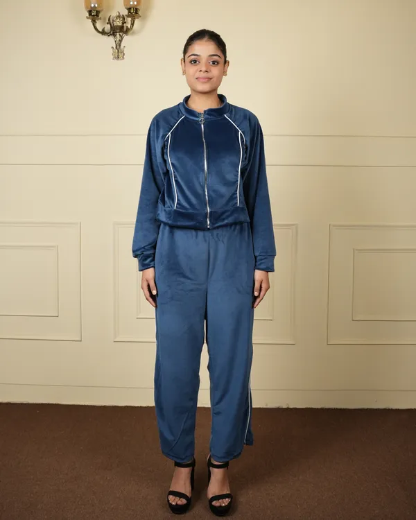 Teal_Blue_Trendy_Design_Velvet_Crop_Zipper_Jacket_Co-Ord_Set_For_Women