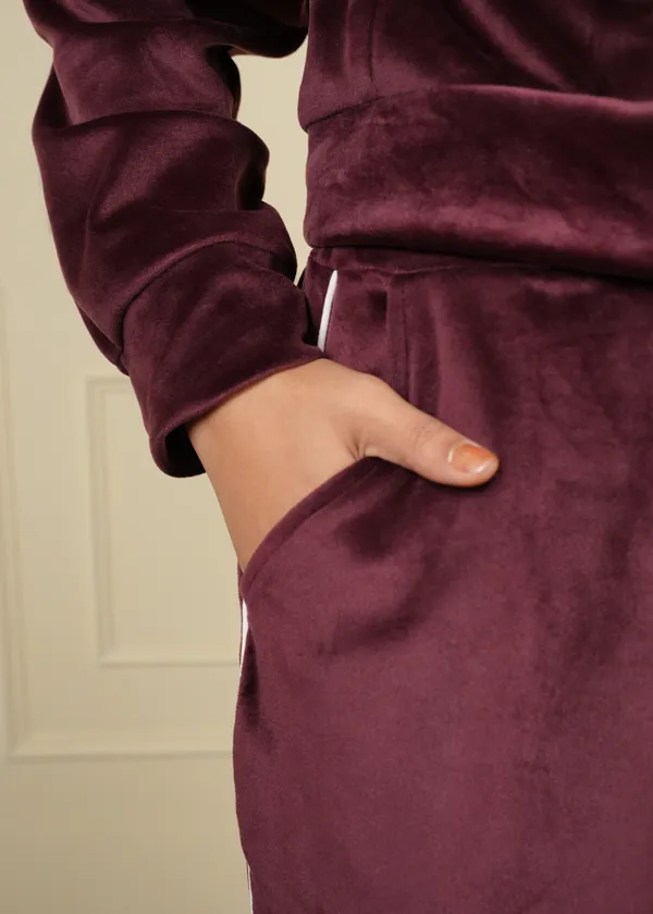 Wine_Trendy_Design_Velvet_Crop_Zipper_Jacket_Co-Ord_Set_For_Women