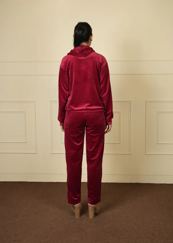 Maroon_Trendy_Design_Velvet_Short_Jacket_Trouser_Co-Ord_Set_For_Women
