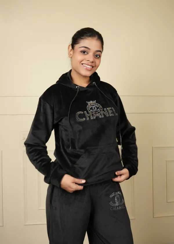 Black_Trendy_Design_Velvet_Short_Top_Trouser_Co-Ord_Set_For_Women