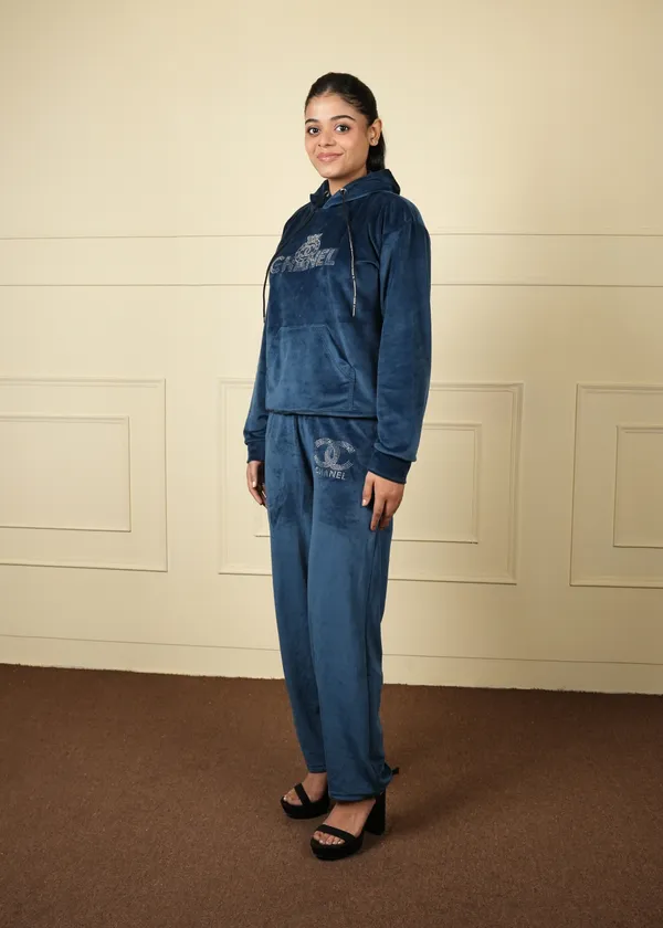 Teal_Blue_Trendy_Design_Velvet_Short_Top_Trouser_Co-Ord_Set_For_Women