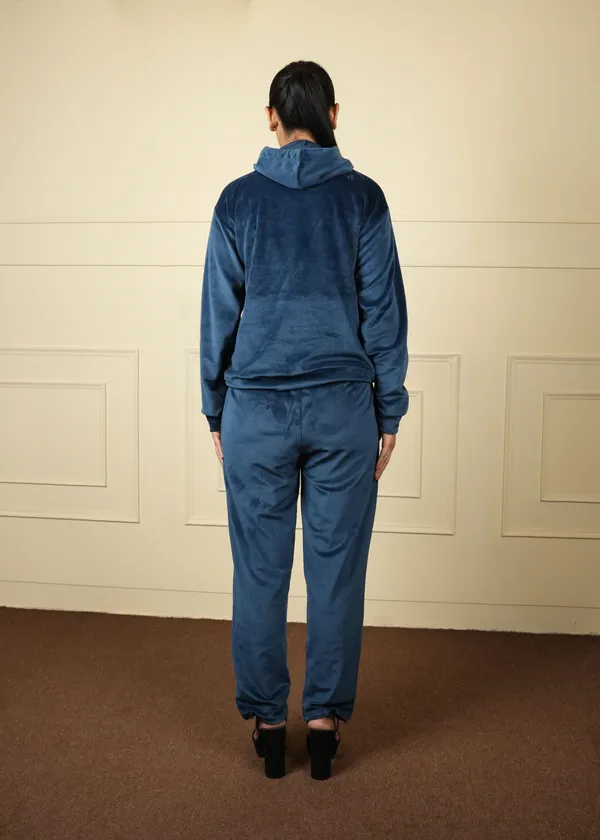 Teal_Blue_Trendy_Design_Velvet_Short_Top_Trouser_Co-Ord_Set_For_Women