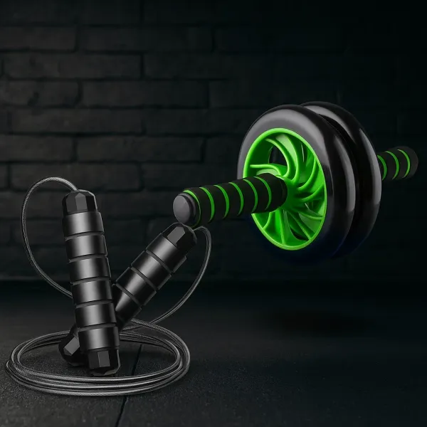 Combo_of_Core_Ab_Roller_&_Skipping_Rope_Adjustable_Speed_Skipping_Rope_|_For_Workout