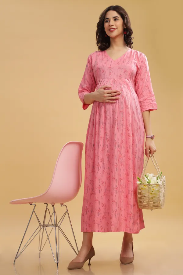 Dual-Zip_Printed_Cotton_Maternity_&_Nursing_Western_Dress__Stylish_Convenience_for_Pre_&_Post_Pregnancy_Women