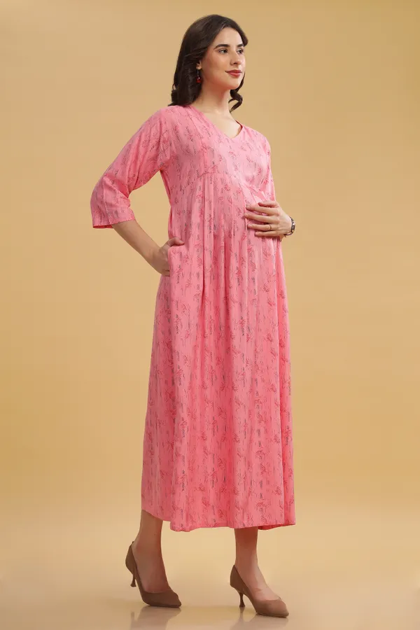 Dual-Zip_Printed_Cotton_Maternity_&_Nursing_Western_Dress__Stylish_Convenience_for_Pre_&_Post_Pregnancy_Women