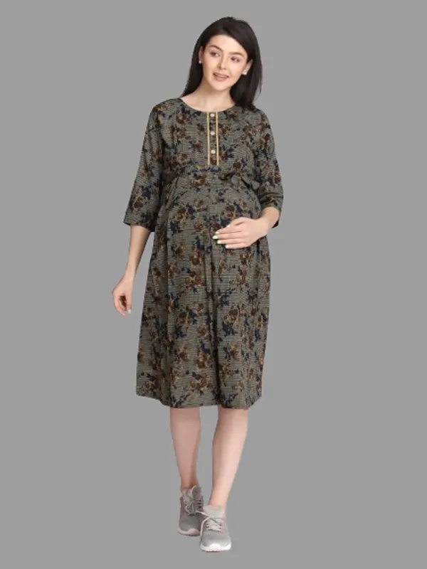 Blue_Cotton_Rayon_Printed_Nursing_Dress_For_With_Zipper_For_Pre_&_Post_Pregnancy_Easy_Breastfeeding_For_Women