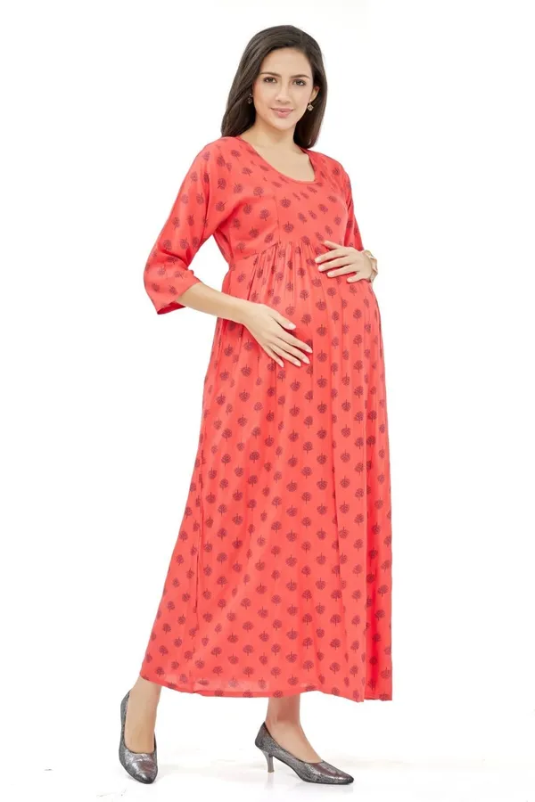 Wine_Printed_Leaf_Cotton_Fla_Feeding_For_With_Dual_Zipper_For_Easy_Breastfeeding_Nursing_&_Maternity_Dress_For_Women