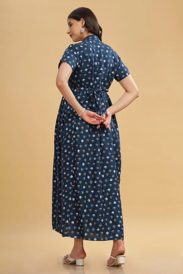 Blue_Dual-Zip_Printed_Cotton_Maternity_&_Nursing_Western_Dress__For_Women