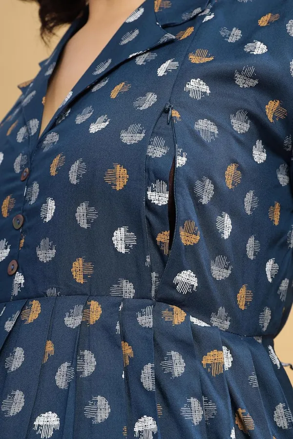 Blue_Dual-Zip_Printed_Cotton_Maternity_&_Nursing_Western_Dress__For_Women