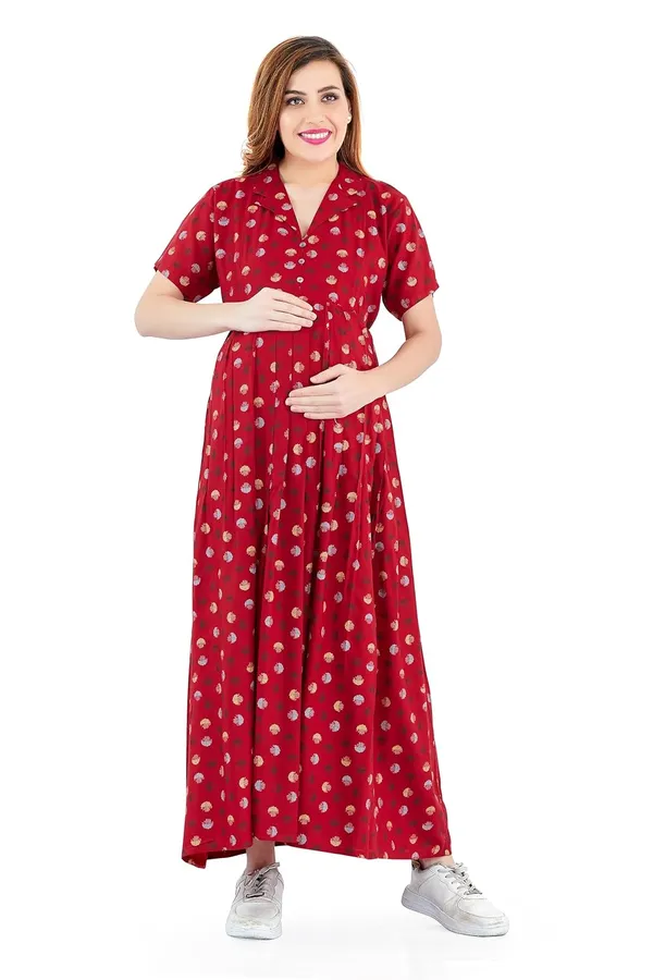 Dual-Zip_Printed_Cotton_Maternity_&_Nursing_Western_Dress__Stylish_Convenience_for_Pre_&_Post_Pregnancy_Women