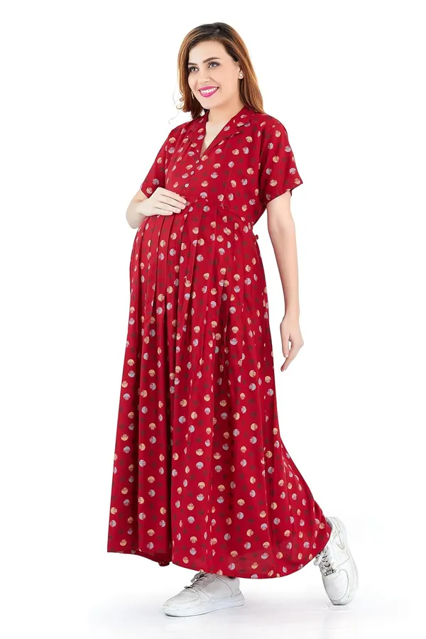Dual-Zip_Printed_Cotton_Maternity_&_Nursing_Western_Dress__Stylish_Convenience_for_Pre_&_Post_Pregnancy_Women