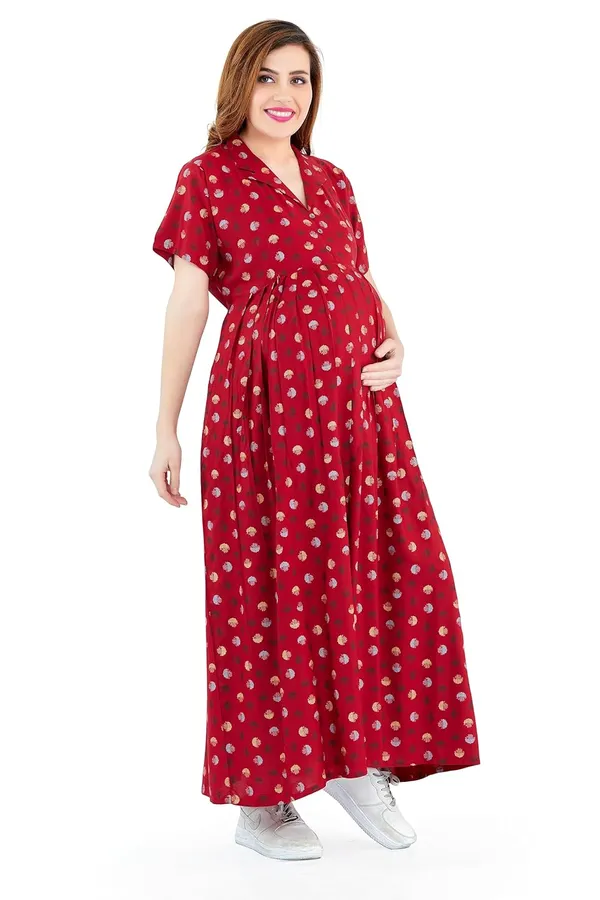 Dual-Zip_Printed_Cotton_Maternity_&_Nursing_Western_Dress__Stylish_Convenience_for_Pre_&_Post_Pregnancy_Women