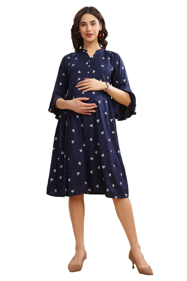 Dual-Zip_Printed_Cotton_Maternity_&_Nursing_Western_Dress__Stylish_Convenience_for_Pre_&_Post_Pregnancy_Women